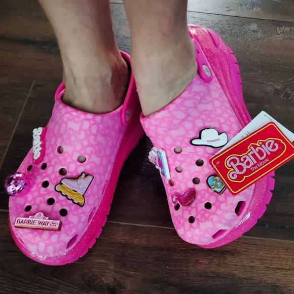 SOLD Crocs Barbie™ The Movie Mega Crush Clogs pink glitter platforms size 9 NWT - Picture 6 of 17